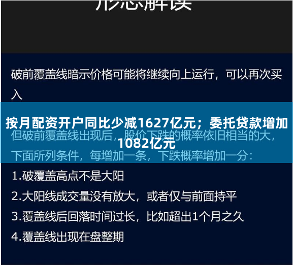 按月配资开户同比少减1627亿元；委托贷款增加1082亿元